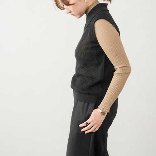 シルクアコーディオン ボトルネックロングスリーブ