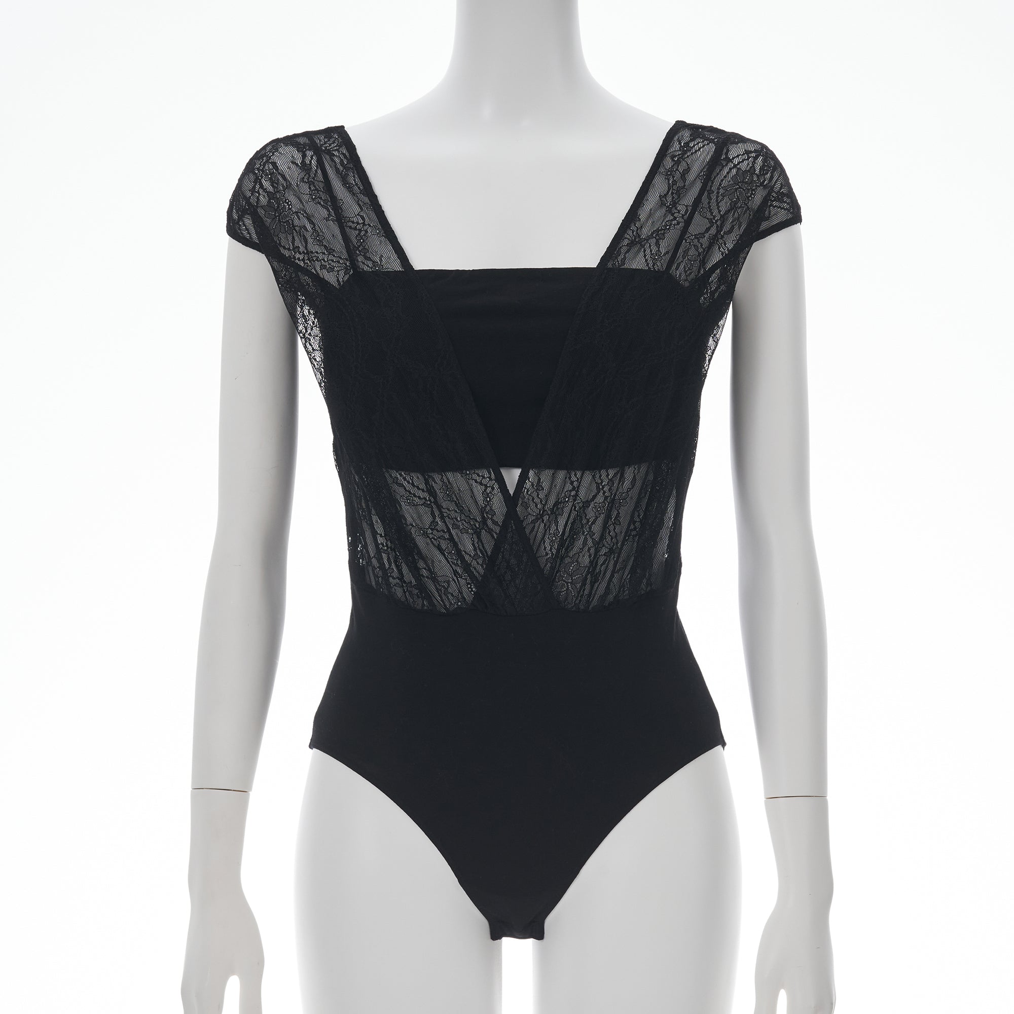 コットンストレッチ レースボディスーツ