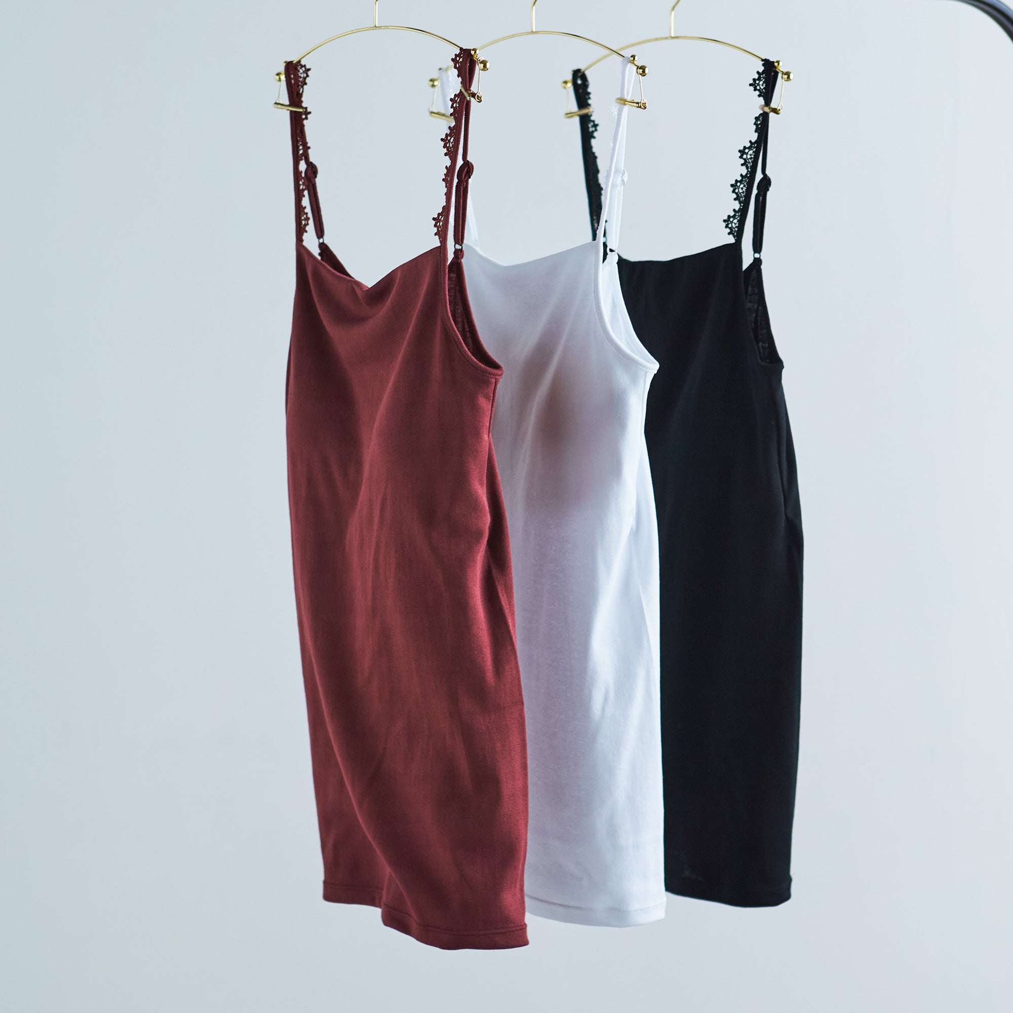 【SPECIAL EDITION】コットンフライス ケミカルレースストラップパッド付キャミソール