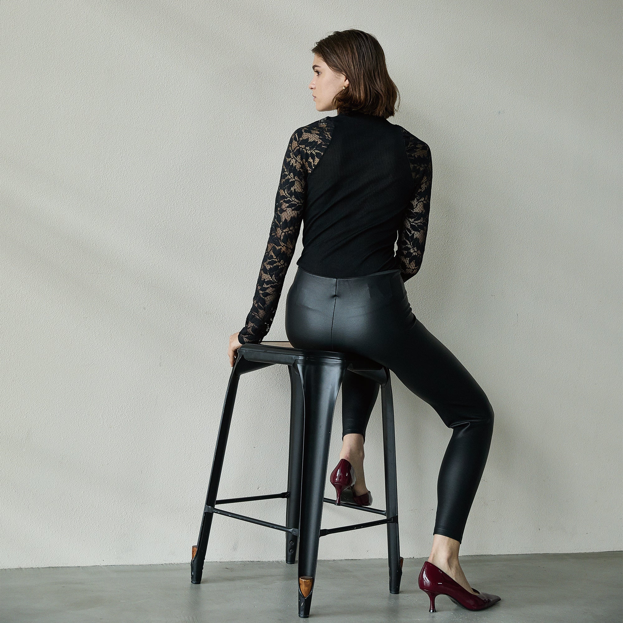 コットンアコーディオン 袖レースロングスリーブ