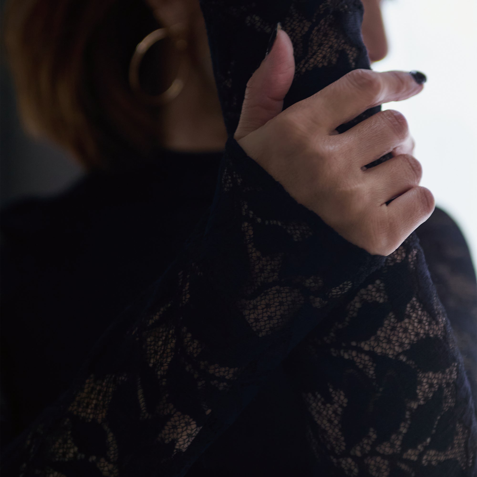 コットンアコーディオン 袖レースロングスリーブ