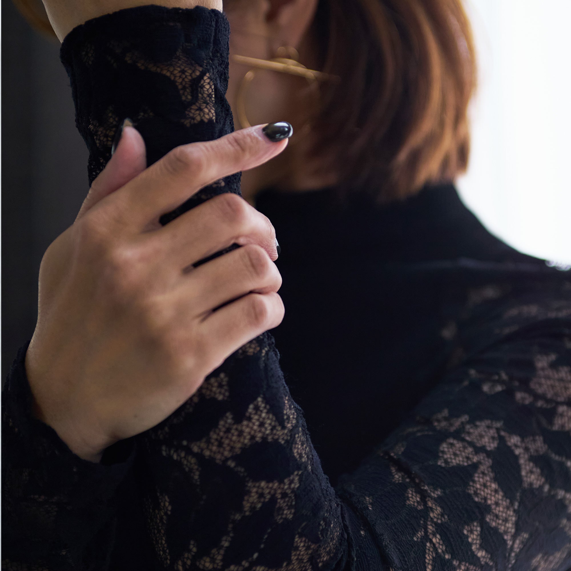 コットンアコーディオン 袖レースロングスリーブ